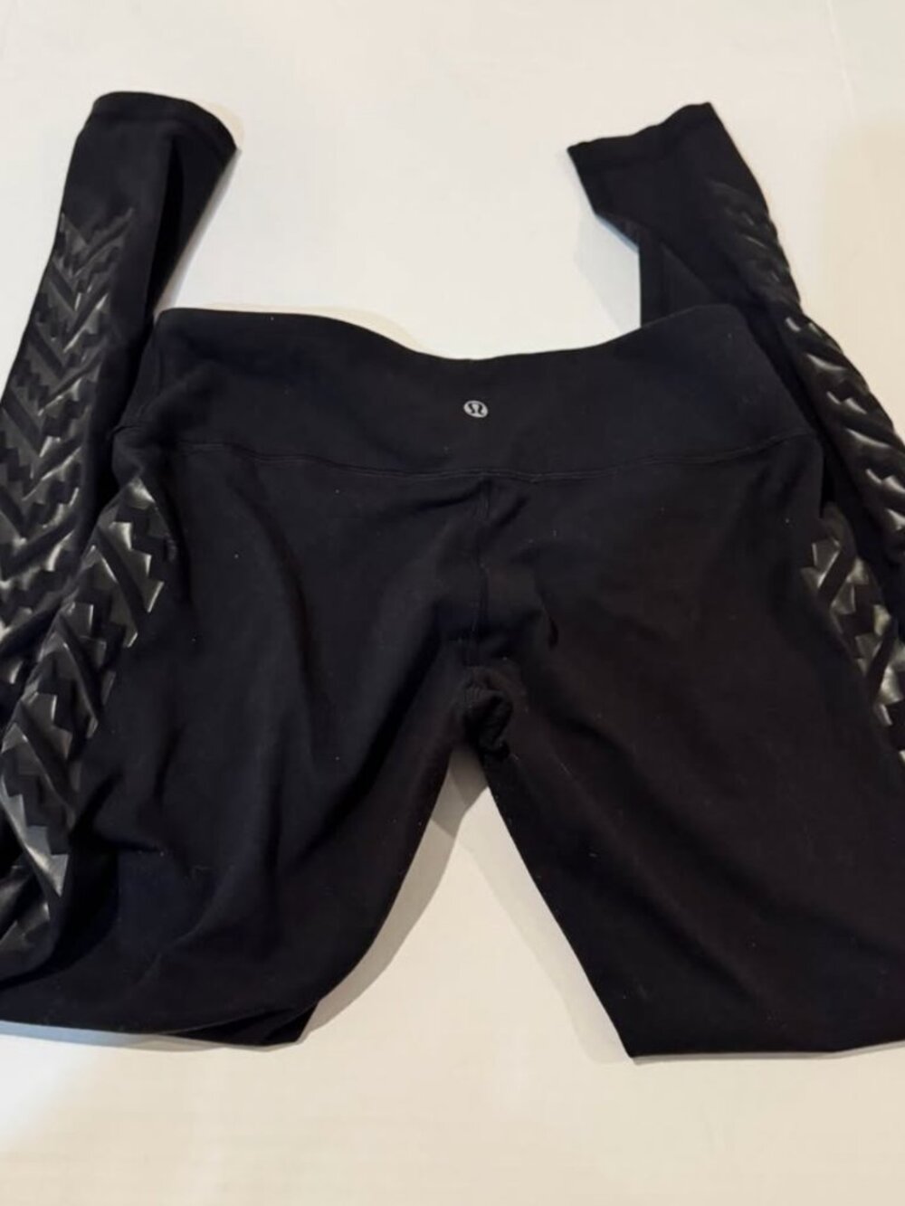 Lululemon Women's Leggings (Size 8) Black WunderUnder Aztec Print Faux Leather